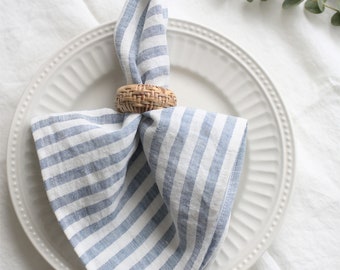 Blue Striped Linen Napkins, Set of Linen Dinner Napkins, Washed Linen Table Napkins, Farmhouse Table Decor, Reusable Cloth Napkins