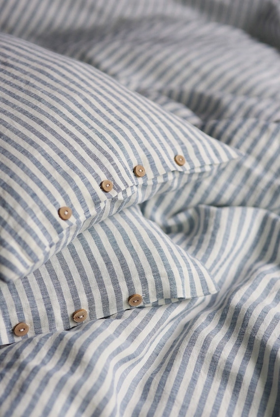LUXURY BEDDING SET, Linen Duvet Cover, Full Size Striped Bedding Include 1 Duvet Cover 2 Pillowcases, Relaxation Bedding Housewarming Gift
