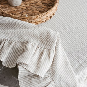 Round ruffle tablecloth from stonewashed linen, Easter linen tablecloth with ruffle, Custom size linens cloth, Romantic wedding table linens image 3