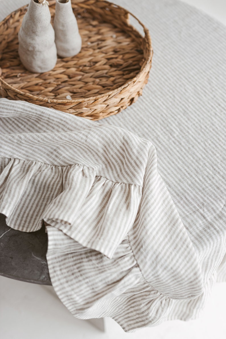 Circle Ruffle Tablecloth Round Ruffle Tablecloth From Stonewashed Linen, Easter Linen Tablecloth ...