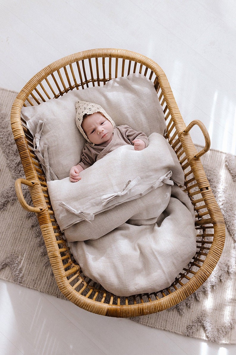 Natural Linen Bedding for Baby Toddler Children, Pure Linen Bedding Duvet Cover and Pillowcase for Crib image 1