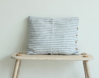 Linen pillow case in blue striped color - Linen bedding - Pure linen pillow case - Stonewashed linen pillow sham