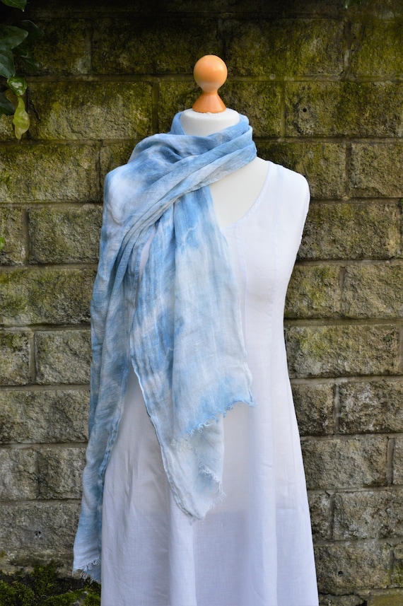 Linen Scarf Indigo Scarf Linen Shawl Blue Scarf Summer Scarf
