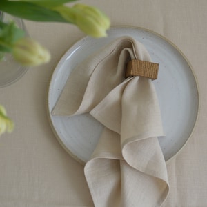 Creme linen napkins, Stonewashed linen napkins set, Pastel wedding linen napkins