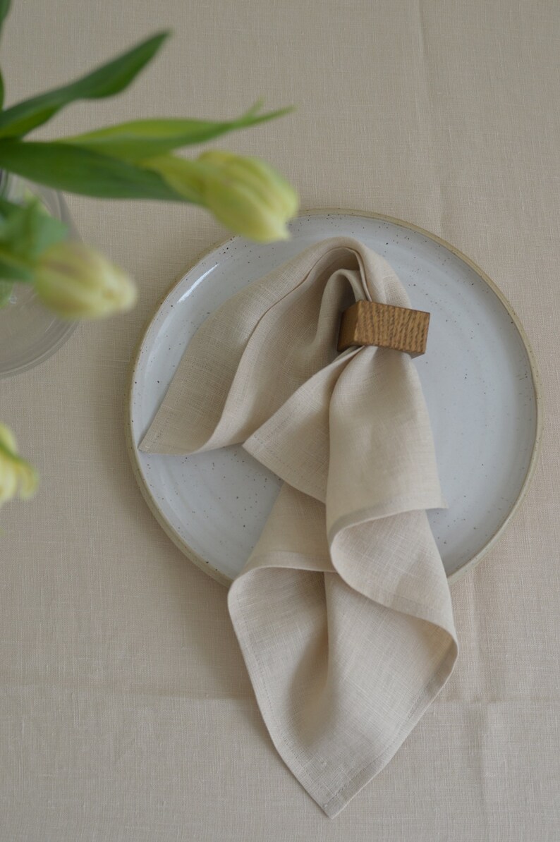 Creme linen napkins, Stonewashed linen napkins set, Pastel wedding linen napkins