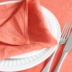Linen tablecloth for dining in coral color, Kitchen custom tablecloth, Rectangle table linens, Handmade Christmas tablecloth image 3