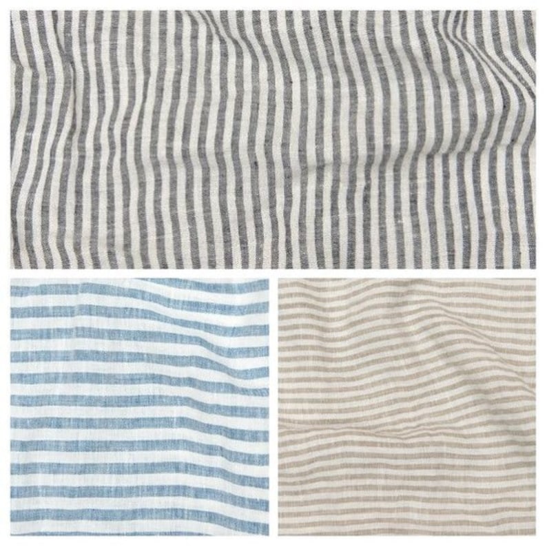 Striped blue linen duvet cover and pillowcases Blue linen bedding set Queen king bedding image 8