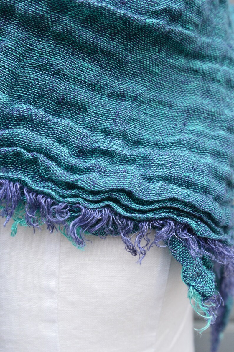Large Linen Shawl Wrap for Winter Blue Green Melange Etsy