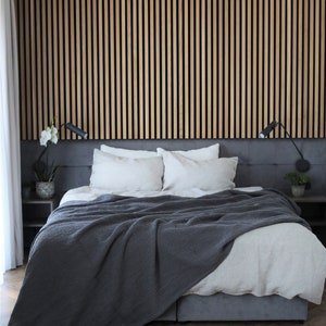 Linen Bed Cover in Dark Grey, Waffle Texture Linen Throw Blanket, Comforter Linen Waffle Coverlet, Linen Quilt King