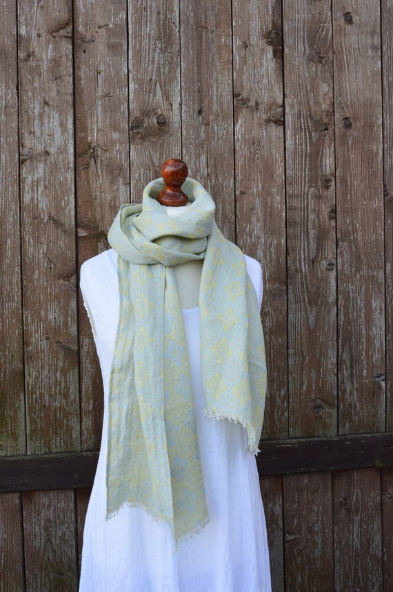 Linen scarf, yellow scarf, women scarf, summer scarf, natural scarf, women linen scarf, flax linen, handmade scarf, scarf with fringe