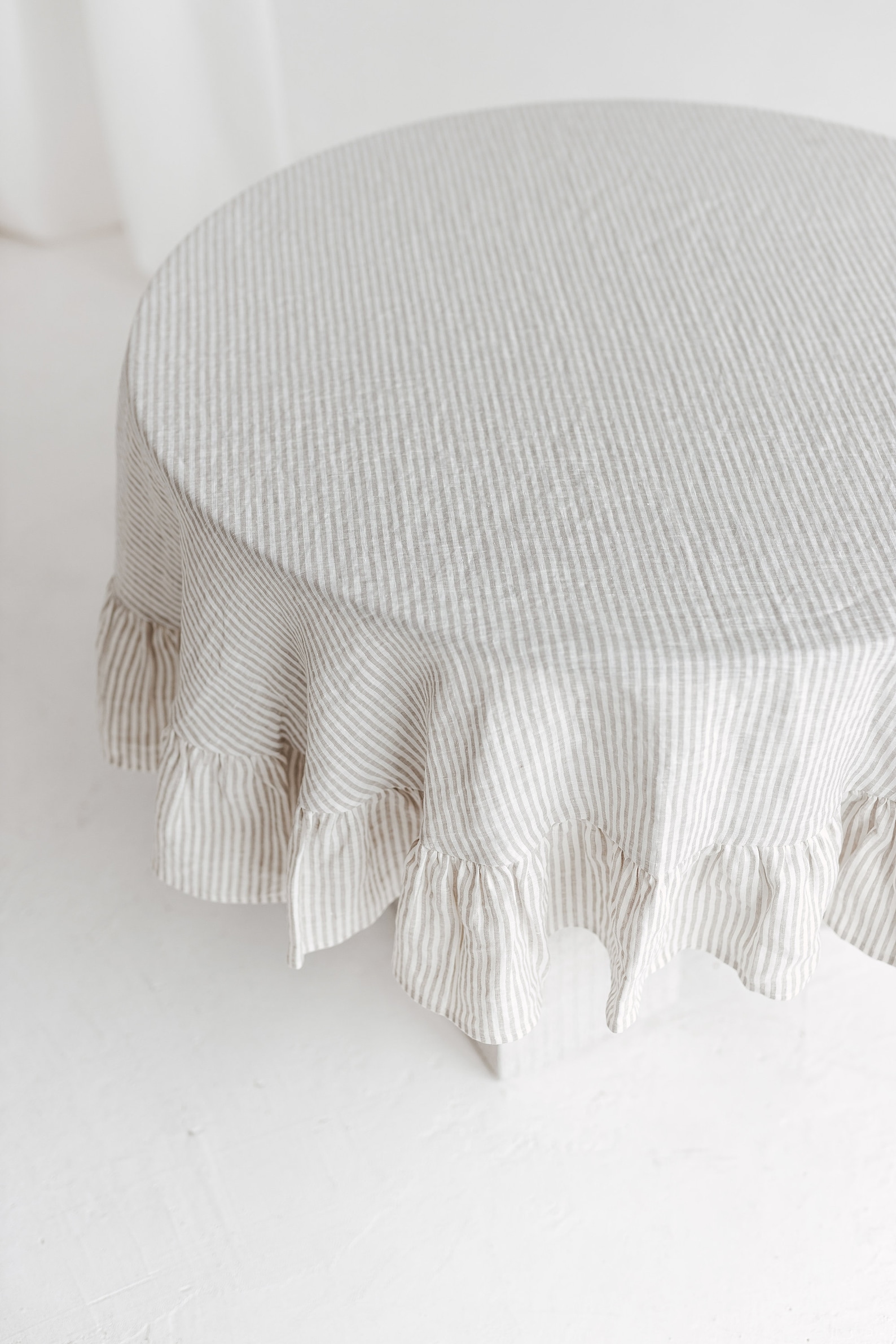 Circle Ruffle Tablecloth Round Ruffle Tablecloth From Stonewashed Linen, Easter Linen Tablecloth ...