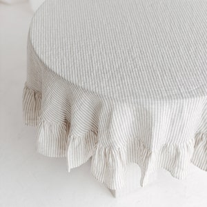 Round ruffle tablecloth from stonewashed linen, Easter linen tablecloth with ruffle, Custom size linens cloth, Romantic wedding table linens image 5