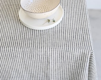 LINEN TABLECLOTH, STRIPED Tablecloth, Rectangle Dining Room Wedding Tablecloth, Handmade Table Top Cover Housewarming Gift