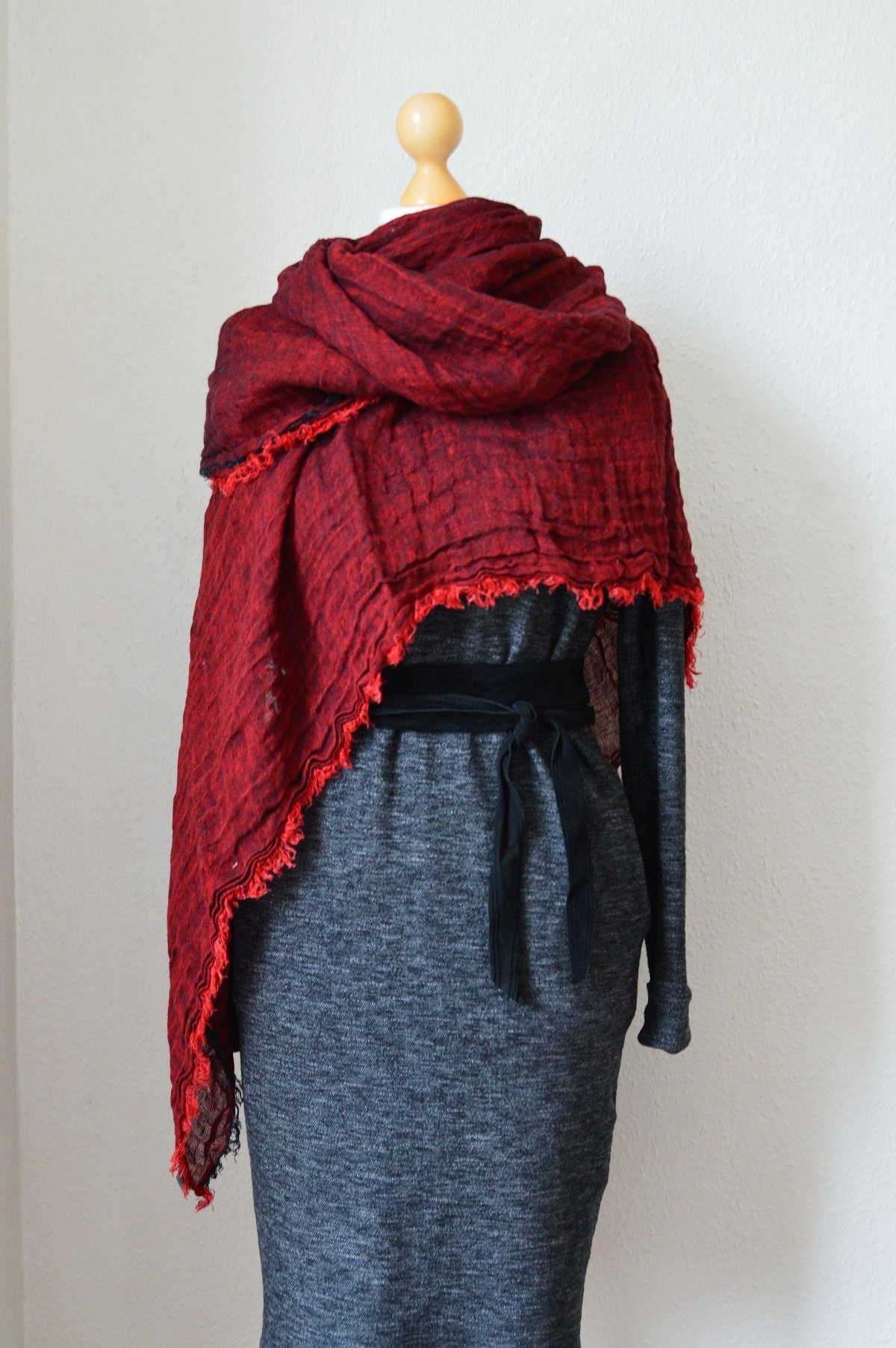 Red linen shawl Linen wrap Women shawl Etsy