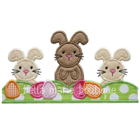 Items similar to Boutique Machine applique EASTER BUNNY W/ EGGS grass ...
