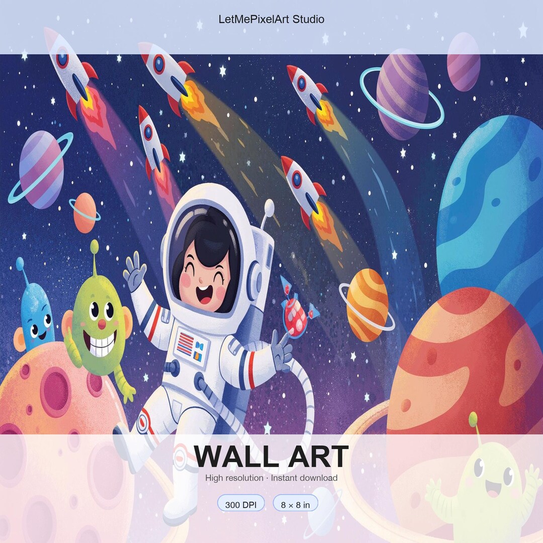 Astronaut Space Adventure Printable Wall Art 8x8 High Resolution 300 ...