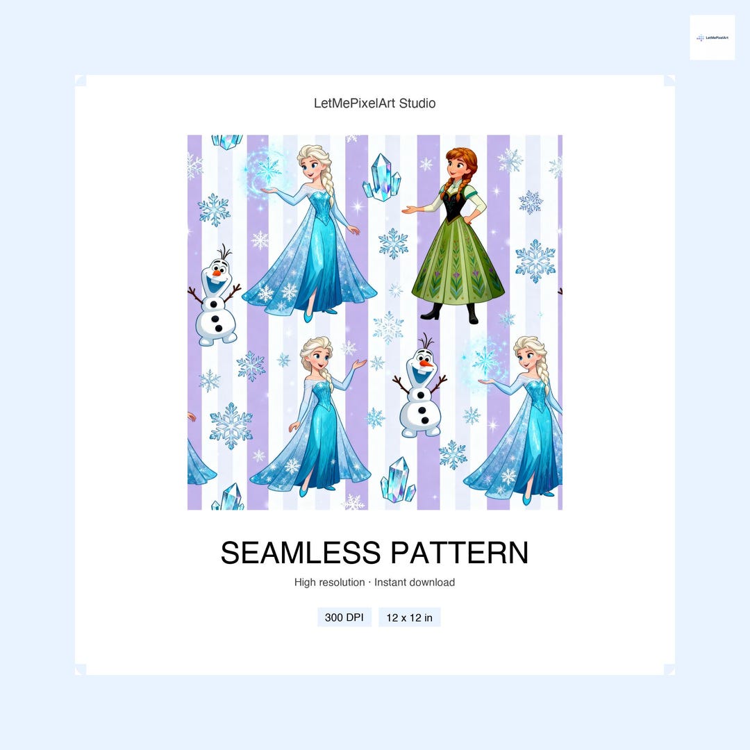 Cute Frozen Characters Seamless Pattern | Digital Pattern | 12x12 | 300 ...