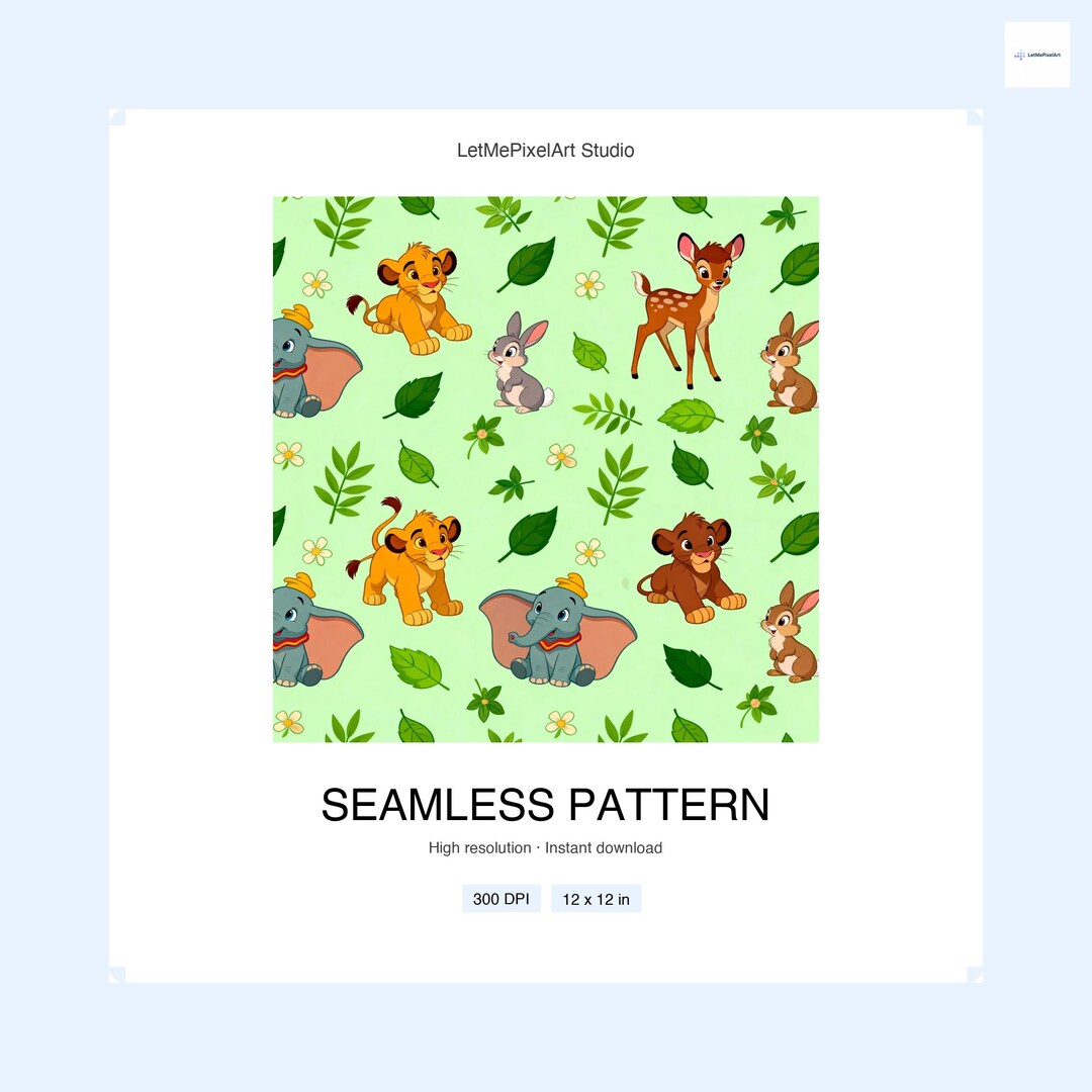 Cute Disney Characters Seamless Pattern | 12x12 Digital Pattern | 300 ...
