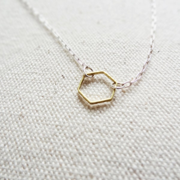 Bienenkorb - open Messing Sechskant Halskette - minimal Schmuck - Sterling silber - Messing - Geschenk für sie - geometrische - einfache Schmuck - Womens Geschenk