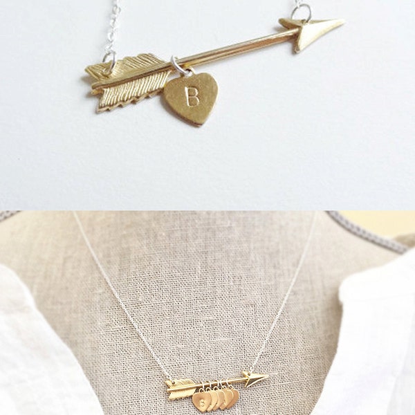 Arrow Necklace - Gold Arrow Necklace - Initials - Mothers Necklace - Arrow Jewelry - Personalized Gift - Hand stamped Necklace - Initials