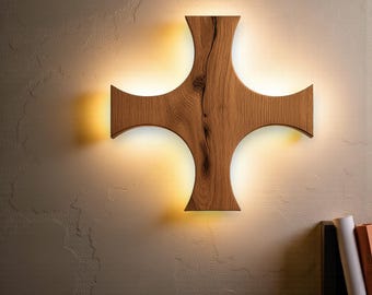 Geometric Wooden LED Wall Sconce – Modern Oak Light Fixture