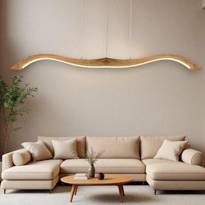Modern Curved Wooden LED Pendant Lamp - Special  Ceiling Lamp - Handmade Dimmable Linear Chandelier - Wooden Lighting Fixture - Hanging Lamp