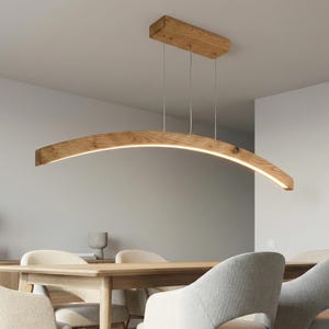 Curved Wood Led Ceiling Lamp - Handmade Wooden Pendant Light - Hanging Light Fixture for Dining Room, Kitchen Island or Living Room