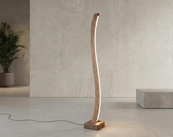 Lampada da terra a LED in rovere curvato realizzata a mano – Dimmerabile Japandi Lighting