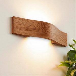 Handmade Wood Wall Light - Modern Oak Wall Sconce with LED - Wooden Light Fixture for Bedroom, Hallway, Living Room - Wall Decor Lighting