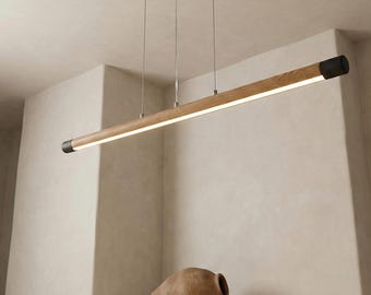 Handgemaakte eiken led-hanglamp – dimbare lineaire kroonluchter