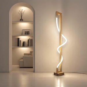 Curved Dimmable Floor Lamp with Flexible LED Handmade Wooden Standing Light Minimalist Sculptural Lighting for Modern Interiors Floor Lamp