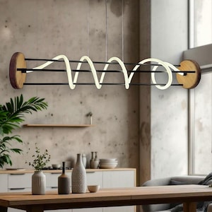 Handmade Spiral LED Chandelier: Wood & Metal Modern Pendant Light