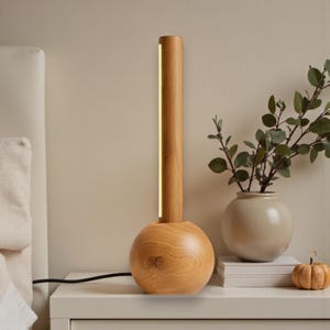 Minimalist Wood LED Table Lamp - Handmade Oak Wood LED Table Lamp - Warm Lighting, Solid Wood Sphere Base, Nightstand Lamp, Custom Sizes