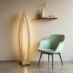 Wooden Floor Lamp with Remote Control | Handmade Oak Standing Light | Modern Custom Led Lamp - Wood Lampshade - Wood Dimmable Led Floor Lamp
