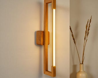 Modern Vertical Wood Wall Sconces - Wooden Light Fixture - Handmade Wooden Wall Lamp - Minimalist Ambient Lighting for Bedroom or Hallway