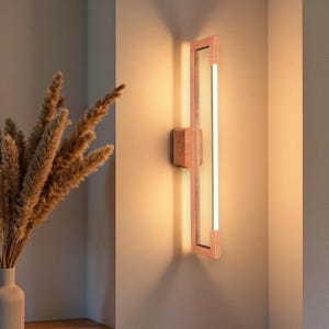 Modern Vertical Wood Wall Sconces - Custom Oak Wall Lamp - Handmade Wooden Wall Lamp - Minimalist Ambient Lighting for Bedroom or Hallway