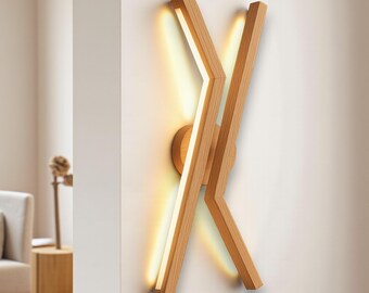 Handcrafted Oak LED Wall Sconce – Modern Double Rod Accent Light