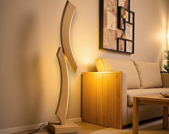 Handmade Sculptural Oak Floor Lamp – Modern LED Standing Light