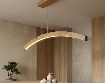 Gebogen houten led-plafondlamp - Handgemaakte houten hanglamp - Hanglamp voor eetkamer, keukeneiland of woonkamer