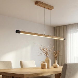 Handmade Oak LED Chandelier – Custom Linear Wood Lighting