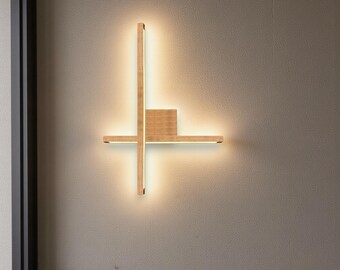 Handmade Oak Cross Wall Light – Minimalist LED Sconce, Vertical or Horizontal Mount