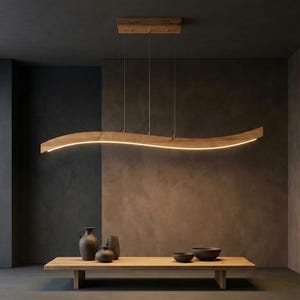 Handmade Wood Pendant Light – Custom Dimmable LED Linear Ceiling Lamp for Kitchen Island, Dining Room, Living Room