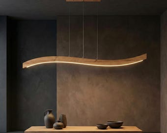 Handmade Wood Pendant Light – Custom Dimmable LED Linear Ceiling Lamp for Kitchen Island, Dining Room, Living Room