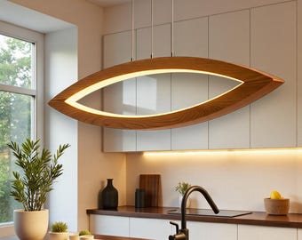 Handmade Wood Ceiling Light - Elliptical Wooden Chandelier - Home Decor Light - Light Fixture for Dining Room, Kitchen Island or Living Room