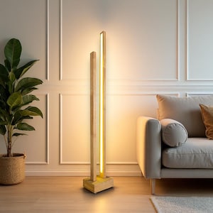 Handmade Oak Wood LED Floor Lamp: Modern Minimalist Standing Light
