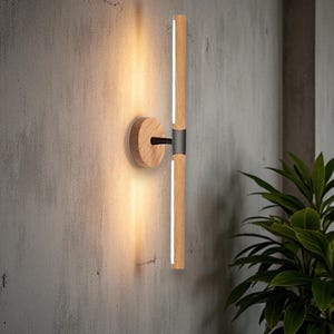 Handmade Oak LED Wall Sconce: Modern Hardwired Light
