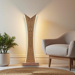 Custom Dimmable Wooden Lampshade -  Wooden Floor Lamp – Sculptural Ambient Light -Custom Natural Wood Lighting - Reading Corner Floor Lamp