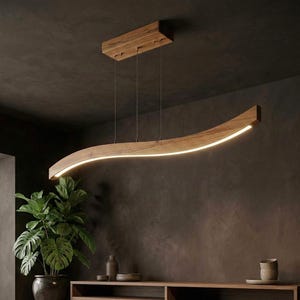 Lampada a sospensione in legno realizzata a mano – Lampada da soffitto lineare a LED dimmerabile personalizzabile per isola cucina, sala da pranzo, soggiorno