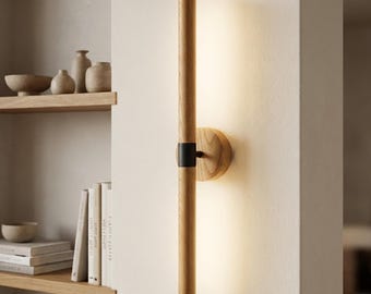 手作り木製LED壁取り付け用燭台 - カスタム垂直木製壁ライト - 寝室、廊下、リビングルーム用のモダンでミニマリストな有線照明