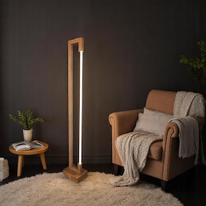 Handcrafted Wooden Floor Lamp Dimmer LED Lighting Minimalist Natural Wood Standing Lamp for Modern Home & Living Room Decor Boho floor lamp